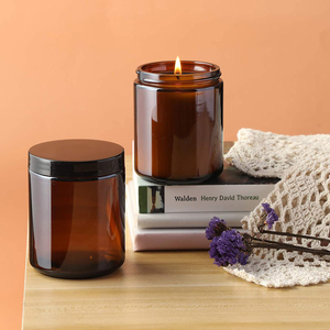 Custom 100g-250g Amber Empty Glass Holders with Lid for Christmas <strong>Lanterns</strong> <strong>Candle</strong> Jars for <strong>Candles</strong> - Product Image 4