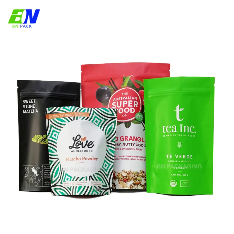 Trà Matcha Được Sử Dụng Tùy Chỉnh Cấp Thực Phẩm Matt Kết Thúc Tự Thường Vụ Túi Bột Bao Bì Túi Nhựa Túi Nhôm Với Khóa Zip