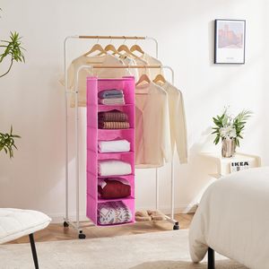 Organizador de armario colgante de 6 estantes, 33x15x85cm, estantes de almacenamiento plegables con 2 ganchos para ordenar el dormitorio - Product Image 4