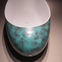 Baignoire ovale autoportante haut de gamme, texture marbre turquoise unique, mobilier de salle de bain moderne et luxueux pour villa et hôtel 5 étoiles