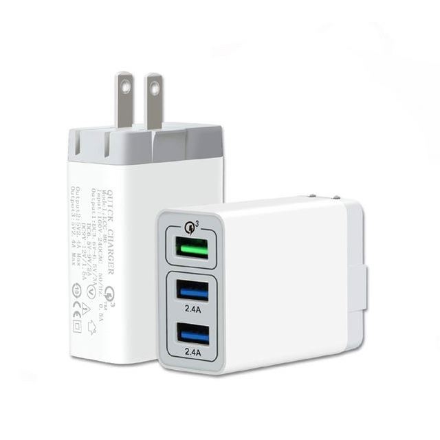 Portable Mobile Charger 30W 3 Port USB Wall Charger with 18W QC 3.0 Port and 5V 2.4A for Tablet and Smart Phone