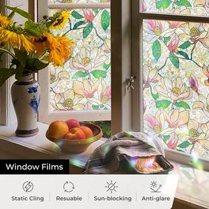 Film pour vitres en verre teinté, vinyle de confidentialité, givré, sans colle, adhésif statique, motif floral magnolia, maison, cuisine, bureau, salle de bain, 200 cm - Product Image 3