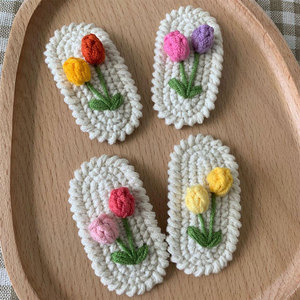 Handmade Knit Flower Hair Clips For Women <b>Sweet</b> Style 10 Cm Cardboard Packaging Crochet Hair Accessories Wool Knitted Hair Clips - Product Image 3