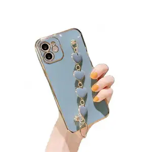2023 INS Heart Wristband Phone Holder Case For iPhone 15 Pro Max 12 13 14 Pro 14 Plus XR X Luxury Plating Shockproof Bumper