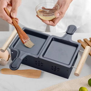 Ensemble <span class=keywords><strong>de</strong></span> <span class=keywords><strong>raclette</strong></span> miniature en métal antiadhésif portable pour la cuisine à domicile, plateau à fromage, bois massif écologique - Product Image 3