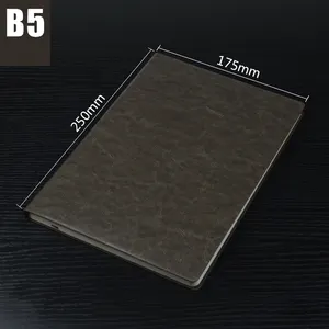 Wholesale simple B5 custom embossed logo recycle paper PU leather lay flat notebook
