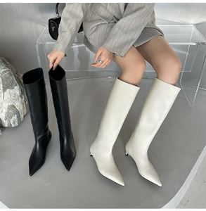 Botas Anchas de Moda Otoño-Invierno, Versión Coreana, Botas Altas con Punta en Pico, Tacón de Cuero Suave, 2025 - Product Image 1
