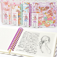 Cartoon-Notizbuch mit quadratischem Spiralbindung, Lederhülle, niedlichem rosa Hasen, hochwertigem DIY-Doodle-Raster und Spiralbindung für Kinder