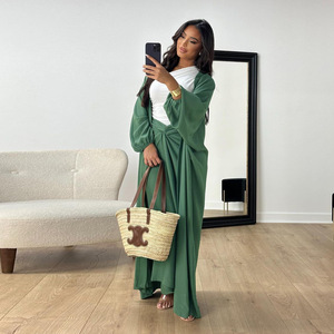 Mq149 Otoño Nueva ropa de mujer Color sólido Algodón Cintura cortada Falda Bata Conjunto de dos piezas - Product Image 4