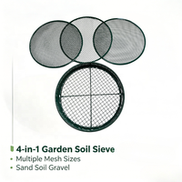 Ensemble de tamis à terre de jardin 4-en-1, tamis multi-mailles, tamis à terre en acier inoxydable pour tamiser le sable, la terre, le gravier et le compost