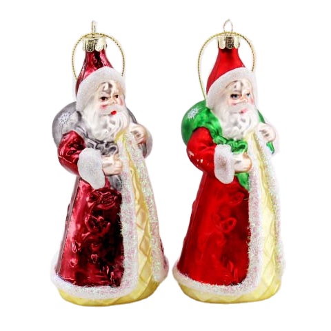Colorful Christmas Decoration Supplies Glass Figurine Santa Ornament Statue Standing Santa Claus With Red Hat Ornament