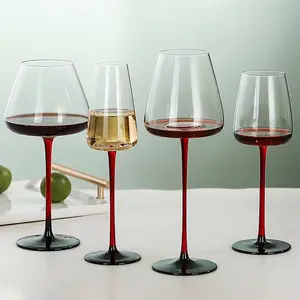 زجاج نبيذ أحمر فاخر لون عنابي بطول منزلي وزجاج نبيذ بردو تصميم بسيط أسود وأحمر فاتح