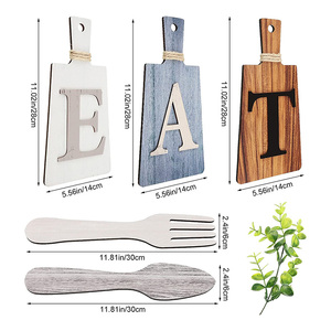 Cutting Board Eat Sign Set Hanging Art Kitchen Eat Sign Fork and Spoon Wall Wood <strong>Crafts</strong> <strong>Home</strong> <strong>Decor</strong> - Product Image 3