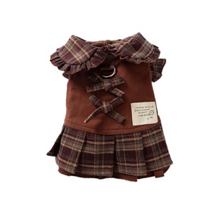 Plaid <b>Dog</b> Dress For <b>Small</b> Medium Breeds Four Seasons Warm Polyester Skirt Style With Ruffle <b>Collar</b> And Bow Detail - Product Image 5