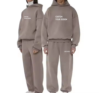 Ensemble de survêtement en molleton surdimensionné en coton 500 g/m² pour homme, unisexe, pantalon de survêtement évasé, ensemble de sweat-shirt pour l'hiver