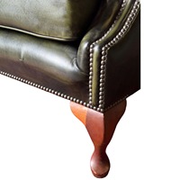 Sillón de Cuero Genuino de Alta Gama con Respaldo Alto, Estructura de Madera Sólida, Asiento Cómodo para Apartamento, Sala de Estar, Hotel, Salón