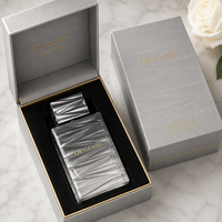 Flacon de parfum vide 50ml 100ml, design carré personnalisé, plaque en aluminium, pulvérisateur transparent à sertir, flacon de parfum en verre de luxe avec logo