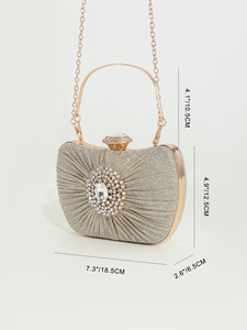 Bell New Design Square Rhinestone Pleated Evening Bag Sparkling Diamond Head <b>Clutch</b> Chain Crossbody Fashion Party <b>Wedding</b> - Product Image 5