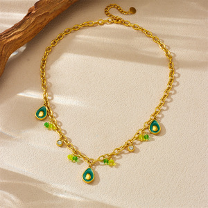 Avocado Pendant Chain Stainless Steel Gold Plated Necklace Fruit Shape Gift Jewelry N3373 - Product Image 3