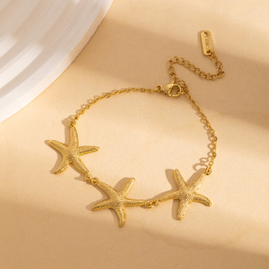 Bracelets SL115 en acier inoxydable 316L plaqué or 18 carats avec breloques étoile de mer et coquillage, résistants au ternissement et imperméables, collection été - Product Image 4
