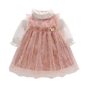 Ivy90029A meisjes jurken 2019 groothandel mouwloze glitter sterren rokken prinses stijl kant kinderkleding