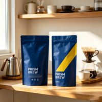 Sachet de café personnalisé à finition mate 500g, pochette autoportante en aluminium avec fermeture éclair et valve d'air, sac haute barrière