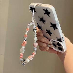 Цепочка-подвеска для телефона HP163 INSHO для девочек, розовая, с сердечком и ангелочком, для самостоятельного изготовления из бусин, подвеска для камеры CCD, страховочный шнурок от потери - Product Image 6