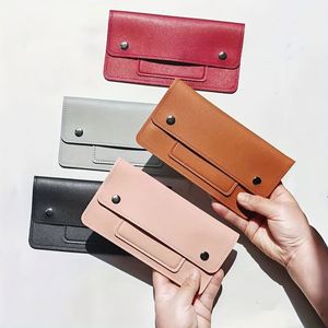 Personalized PU Leather Solid Color Unisex Bank Card <b>Holder</b> Long Coin Bill <b>Wallet</b> Snap Button ID Organizer Portable Handheld - Product Image 2