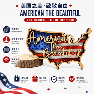 Custom <b>Wooden</b> USA Map American Flag Wall Art Patriotic Independence Day Home Table Decoration <b>Rustic</b> Country Style - Product Image 6