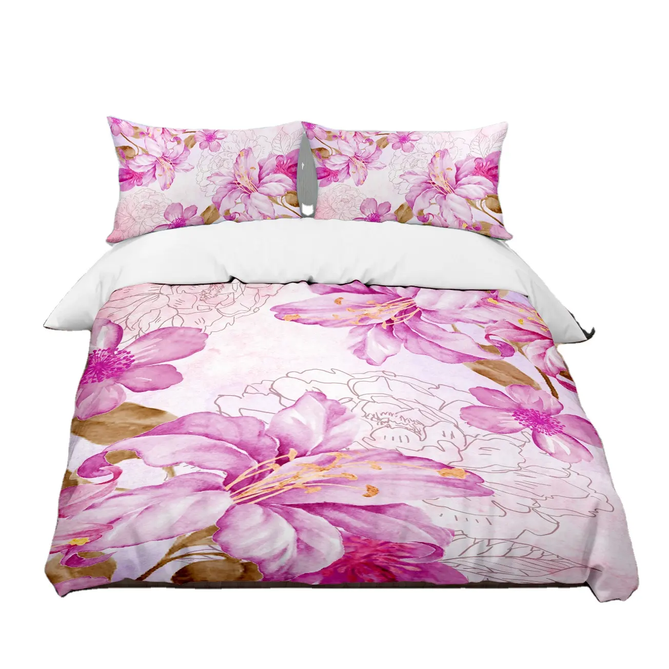 Juego de ropa de cama con estampado de flores 3d, Sábana de cama cómoda con nombre de marca de diseñador de lujo, tamaño King, 4 piezas, venta al por mayor