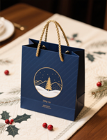 Sac en papier de Noël personnalisé, sac cadeau en carton rigide avec logo de marque, poignée en ruban élégante, emballage promotionnel pour vêtements