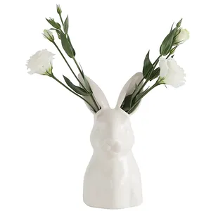 Custom porcelain spring tea party decor holiday Easter animal rabbit head ear flower vases white ceramic Easter bunny bud vase