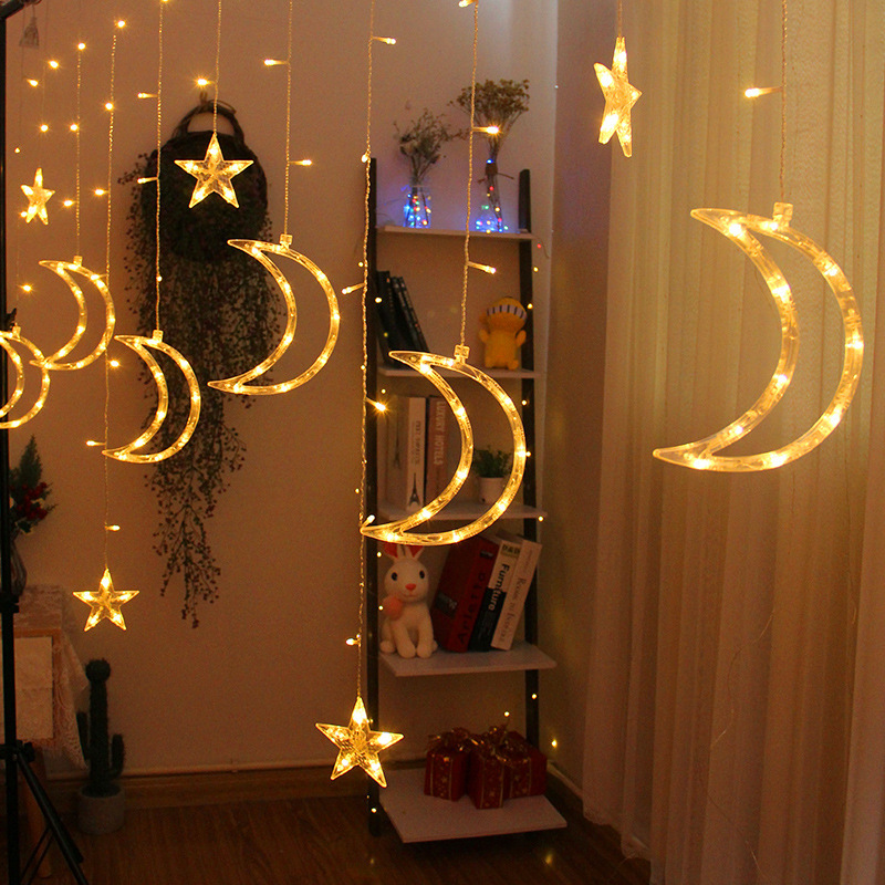 YN Star Ramadan Curtain Lights - 138 LED Warm White Eid Christmas Decorations