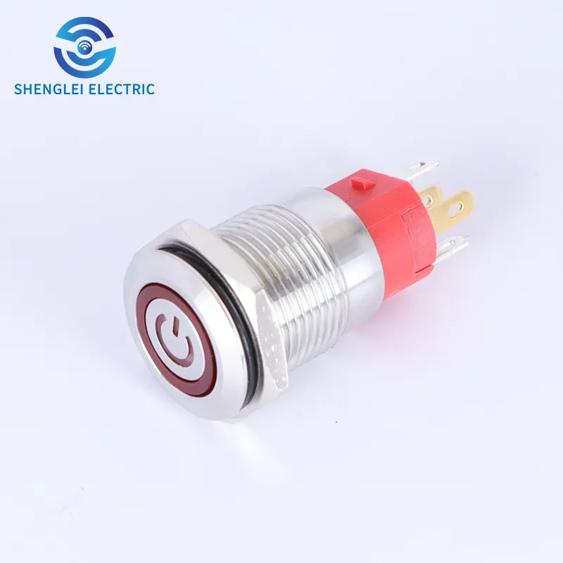 SHENGLEI 16mm Red/Blue/Green Colored Head Ring Power Symbol LED Waterproof Stainless Steel Metal Push Button Switch IP67