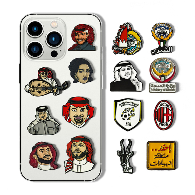 Factory Personalized Saudi Print 3M Sticker Brooch Enamel Pin Design Logo Metal Hard Soft Enamel Metal Cell Mobile Phone Sticker