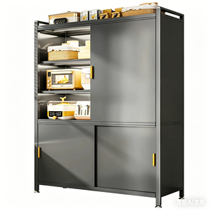 Meuble <span class=keywords><strong>de</strong></span> rangement <span class=keywords><strong>de</strong></span> <span class=keywords><strong>cuisine</strong></span> autoportant en métal avec portes coulissantes, organisateur <span class=keywords><strong>de</strong></span> garde-manger multi-niveaux anti-poussière pour micro-ondes et ustensiles <span class=keywords><strong>de</strong></span> cuisson - Product Image 6