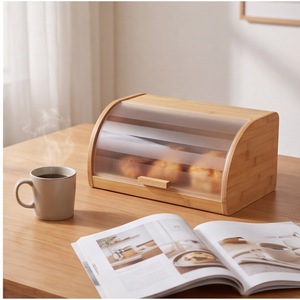 กล่องขนมปังไม้ไผ่พร้อมฝาอะคริลิคแบบเปิดปิดสำหรับเก็บอาหารในครัว - Product Image 4