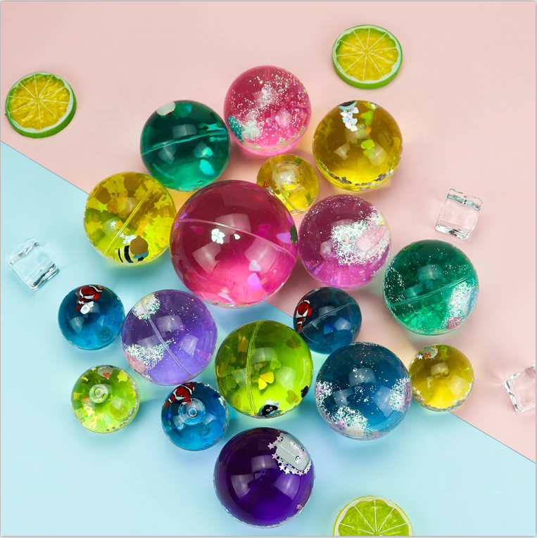 60MM/6CM TPU Aqua Aquarium Flotage Liquid Bubble Oil Glitter Sequin Floating Bouncing Ball With Water Fish Floater Gifts