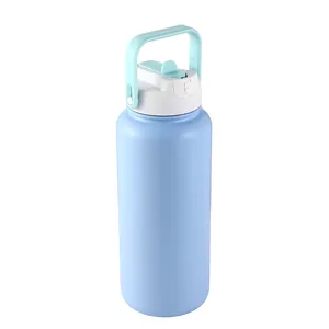 Latest double wall 304 stainless steel water bottle Straw Water Bottle with removable straw easy clean