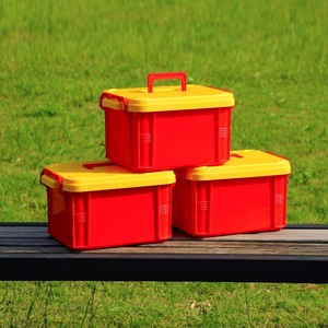 Children's Toy Storage Box Rectangle Portable Organizer For Building Blocks And Lego With Yellow Lid Red Body - Product Image 1