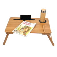 Table d'ordinateur portable en bambou Bureau d'ordinateur Plateau de lit Café réglable Table de petit déjeuner Sol en bois PU Table pliable Ordinateurs portables de taille normale