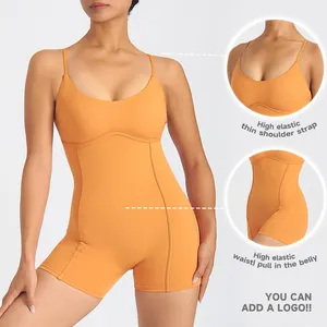 JIEJIN Personalizado Activewear Reunindo Manga Curta One Piece Workout Yoga Ginásio Bodysuit Traje Macacão Para As Mulheres Sexy