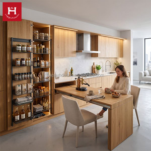 HAPPY HOUSES <span class=keywords><strong>Armoire</strong></span> de <span class=keywords><strong>cuisine</strong></span> gain de place en bois naturel <span class=keywords><strong>avec</strong></span> table à manger coulissante et garde-manger haut fonctionnel – Ensemble moderne - Product Image 1