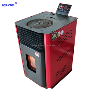 Poêle à granulés à air forcé vertical avec panneau de commande numérique supérieur, flamme visible, chauffage au bois biomasse refroidi par air - Product Image 3