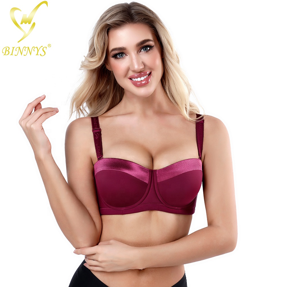 BINNYS Guangzhou, venta al por mayor, sujetadores de nailon de alta calidad, Media Copa 36D, Copa delgada de talla grande para mujeres anchas