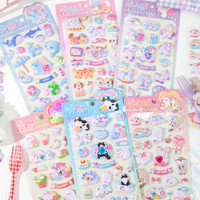 Autocollants 3D brillants et adorables pour animaux de compagnie, autocollants Washi pour enfants, journaux DIY, décoration Guca, scrapbooking, cahiers