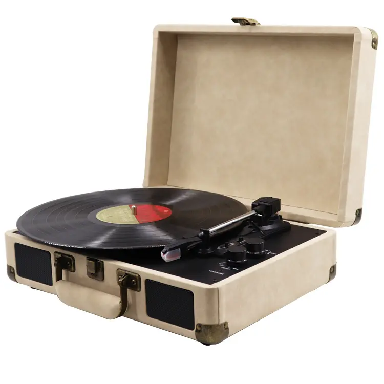 Plateau tournant USB / BT en cuir de haute qualité à 3 vitesses, lecteur de disques vinyle vintage portable