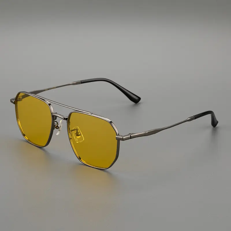 ピュアチタンサングラスダブルブリッジパイロットサングラスUV耐性サングラスピュアチタン眼鏡偏光眼鏡