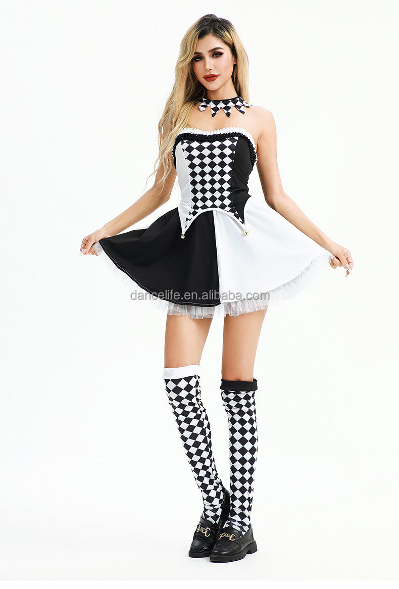 Circus Performance Costume Clown Costume in Black White Plaid