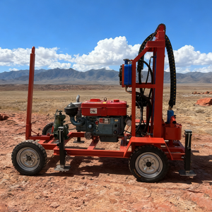 小型ロックバスターR100ディーゼル式タイヤマウントポータブル水井戸掘削リグエンジンポンプモーターMax.300m掘削深さ - Product Image 2